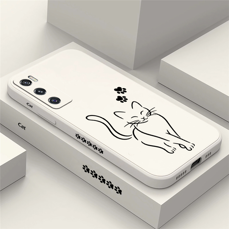 Cute Cat Line Black Phone Case - đánh giá và giá Vivo V40